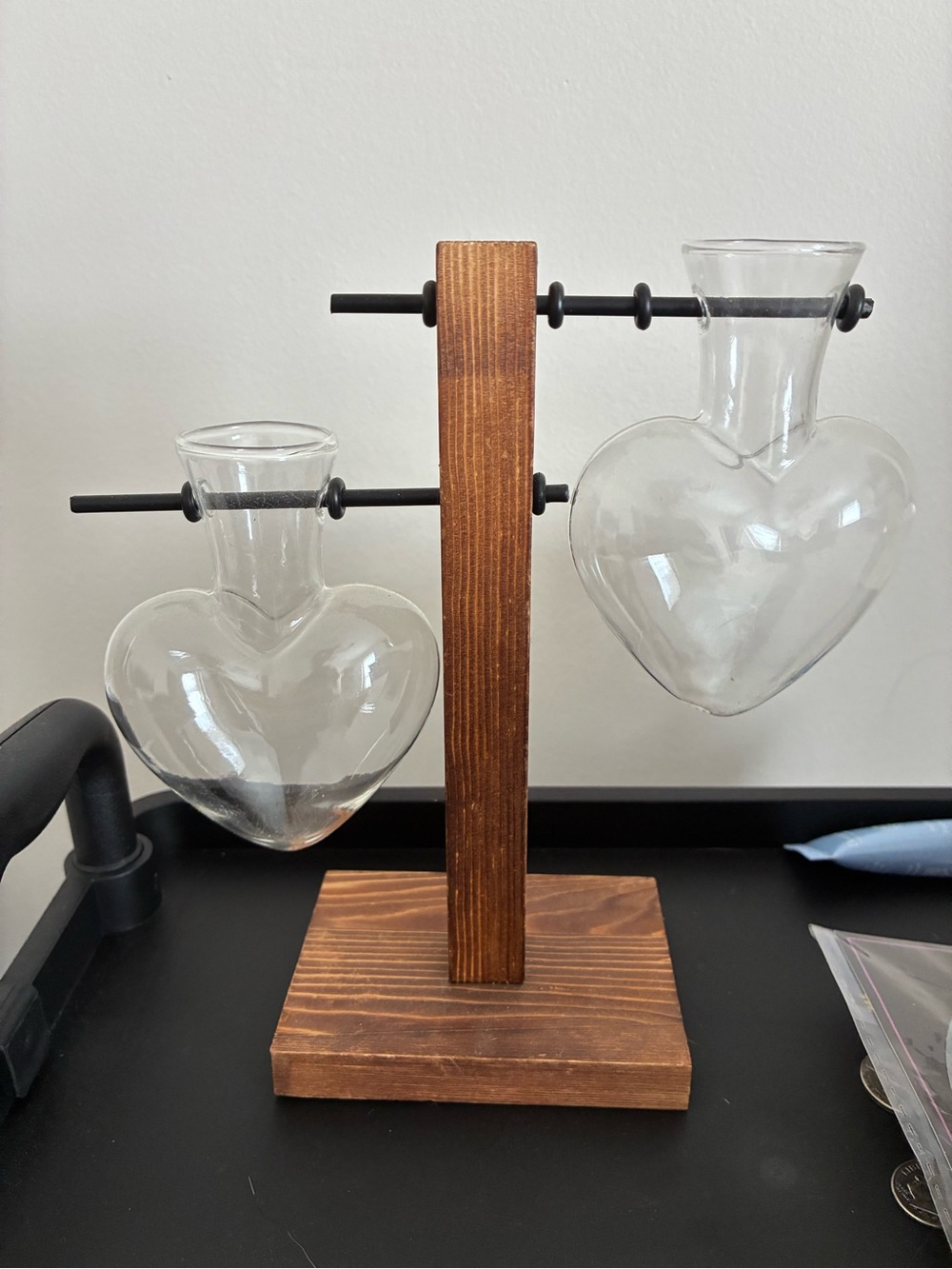 Wood and Glass Heart Vase Set - Brown & Clear